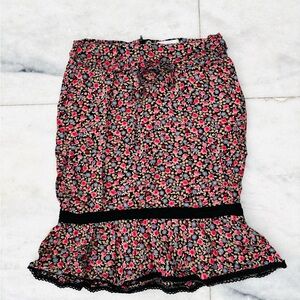 Y2K Hennes Skirt Pink Floral Flounce Lace Rayon Women 4 Boho Romantic 90s Grunge